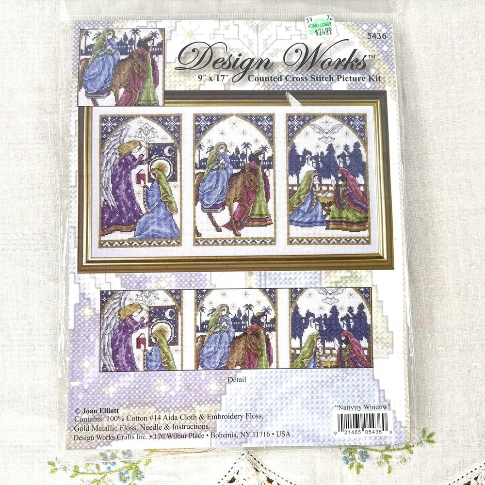 Design Works Nativity Window Cross Stitch Kit Joan Elliott 5436 Christmas 9x17